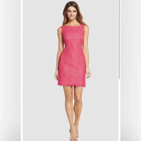 Adrianna Papell | Dresses | Adrianna Papell Pink Lace Boatneck Sheath Dress  | Poshmark